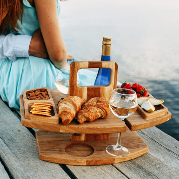 Tavolo da vino staccabile con supporto per bicchiere da vino in legno da picnic portatile, Camping Table with Handle