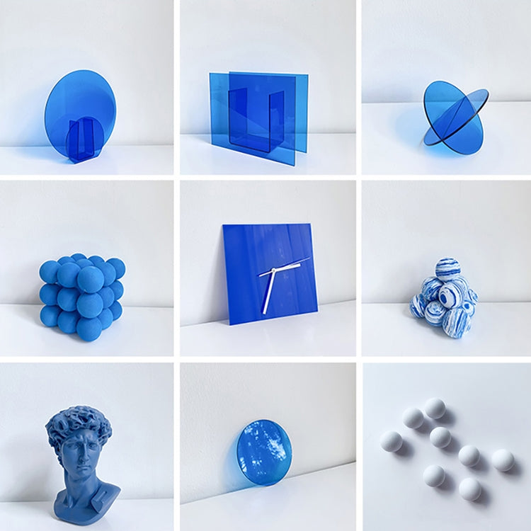 Puntelli per foto ornamentali per sfondo da studio, Translucent Blue Round Sheet, Translucent Blue Cross Circle, Blue Round Acrylic Ornament, Blue Square Acrylic Ornament, Acrylic Clock, Translucent Acrylic Clock, Blue Ball Rubik Cube, Blue Plaster    ...