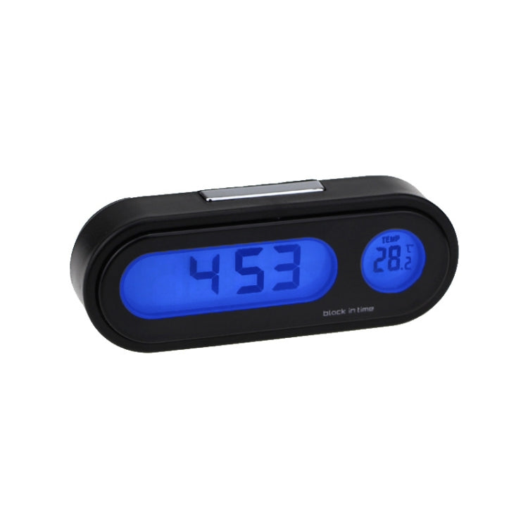 K02 Orologio elettronico per auto Misuratore di temperatura Luce notturna LED Misuratore di tempo di temperatura, 2 in 1 Black Blue Light
