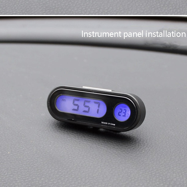 K02 Orologio elettronico per auto Misuratore di temperatura Luce notturna LED Misuratore di tempo di temperatura, 2 in 1 Black Blue Light