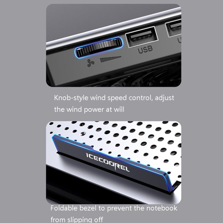ICE COOREL Ventola del radiatore in lega di alluminio per laptop Staffa di raffreddamento per notebook silenziosa, Space Silver, Tungsten Gold Black, Six-Fan Space Silver, Six-Fan Tungsten Gold Black
