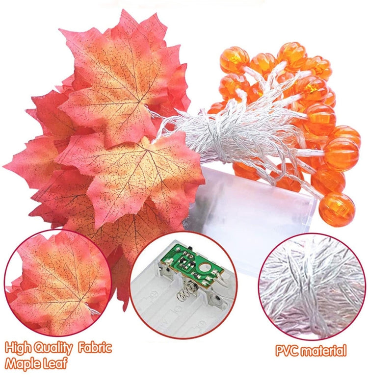 Luci della stringa della lanterna della zucca dell'acero Luci della decorazione della stanza del partito del giardino di ringraziamento di Halloween, 1.5m 10 LEDs, 3m 20 LEDs, 6m 40 LEDs