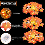 Luci della stringa della lanterna della zucca dell'acero Luci della decorazione della stanza del partito del giardino di ringraziamento di Halloween, 1.5m 10 LEDs, 3m 20 LEDs, 6m 40 LEDs