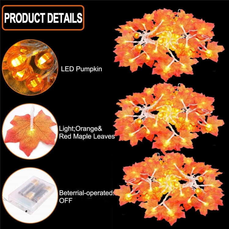 Luci della stringa della lanterna della zucca dell'acero Luci della decorazione della stanza del partito del giardino di ringraziamento di Halloween, 1.5m 10 LEDs, 3m 20 LEDs, 6m 40 LEDs