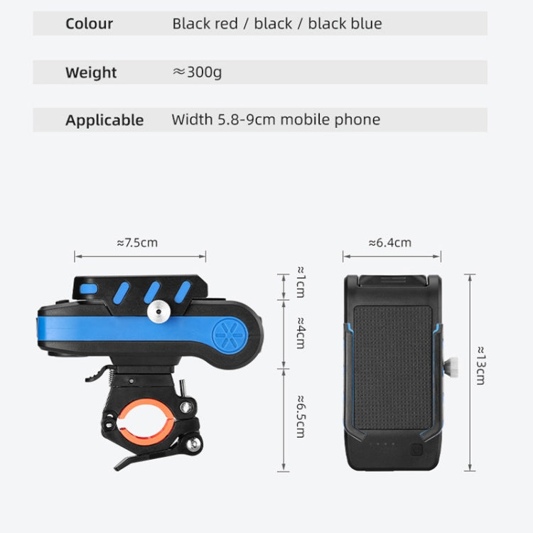 BG-2021 Luce anteriore per bicicletta 4 in 1 Supporto per telefono cellulare Luce per clacson Luce anteriore per mountain bike, 2400 MAH Black, 2400 MAH Red, 2400 MAH Blue, 4000 MAH Black, 4000 MAH Red, 4000 MAH Blue