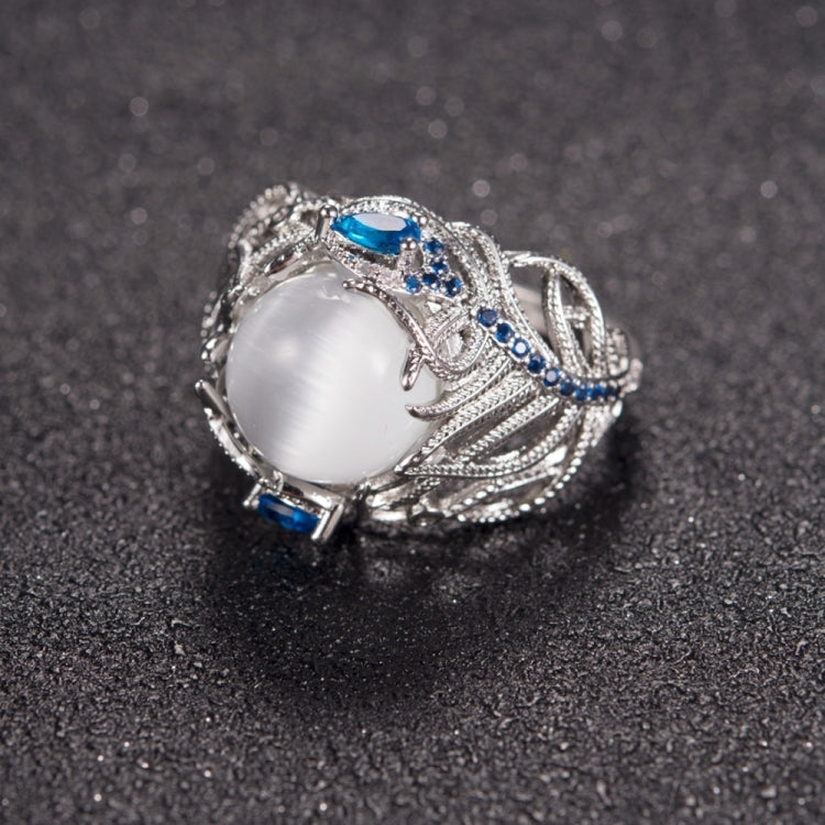 Anello donna in argento con opale naturale e motivo piuma