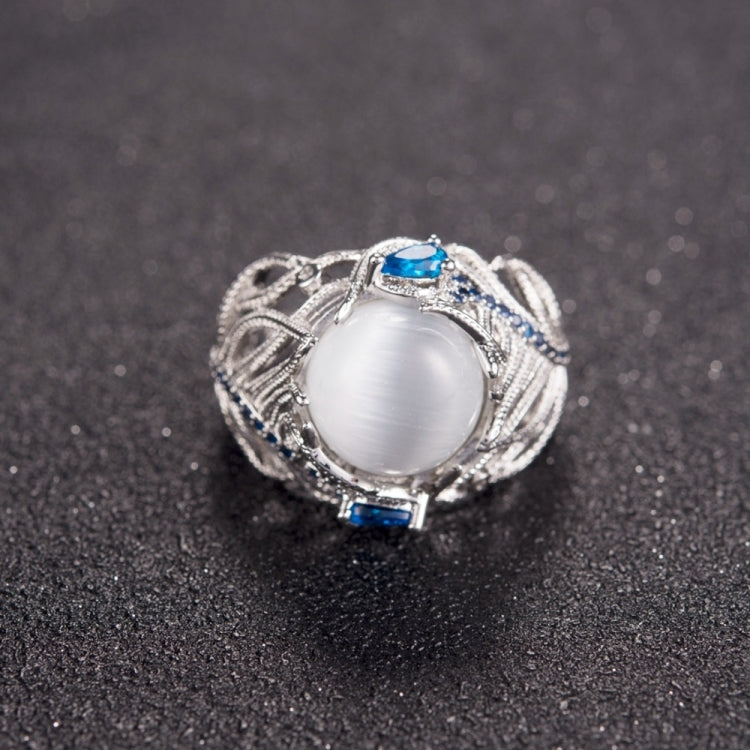 Anello donna in argento con opale naturale e motivo piuma