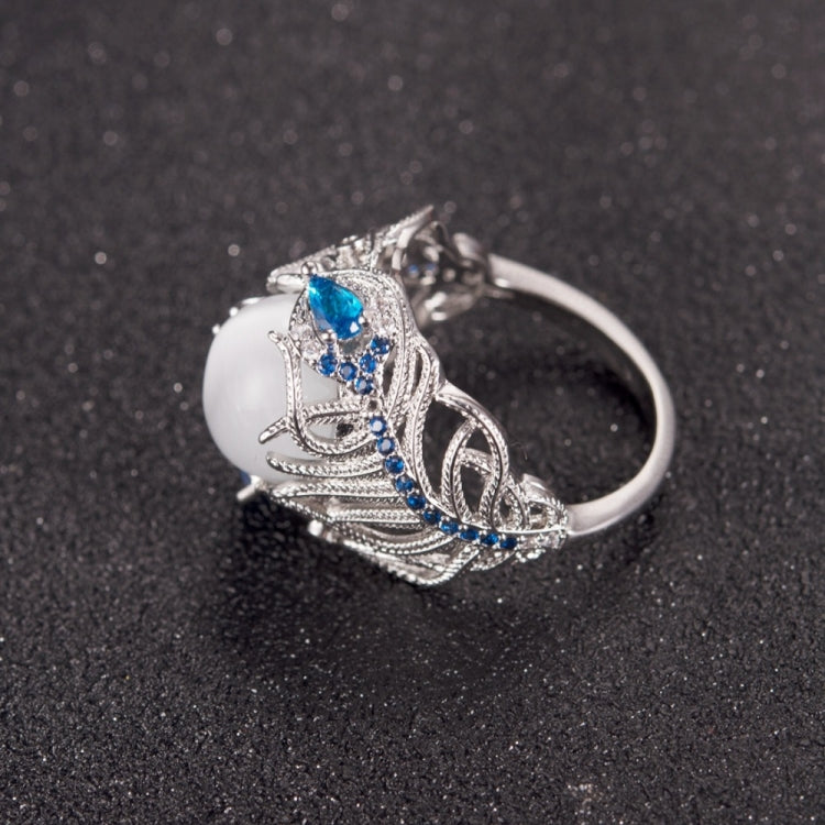 Anello donna in argento con opale naturale e motivo piuma