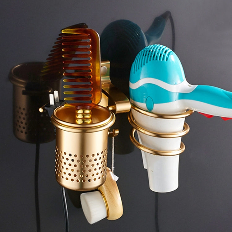 Porta asciugacapelli Space in alluminio dorato, With Barrel (Silver), With Barrel (Gold), With Double Barrel, With Toothbrush Holder