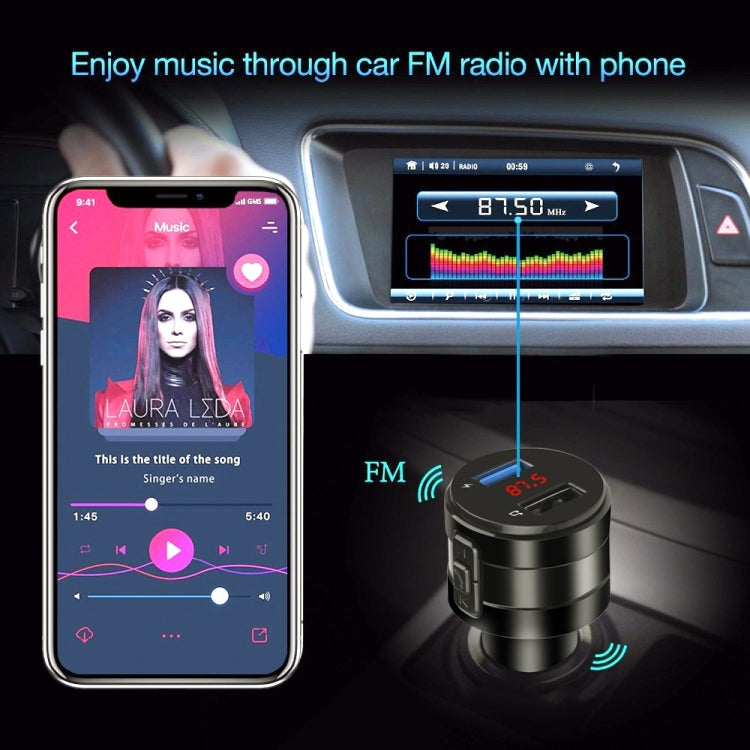 Caricabatteria da auto per lettore musicale con trasmettitore FM per auto vivavoce Bluetooth per auto, X20 Black