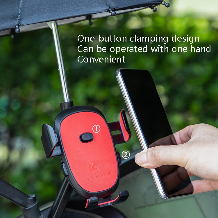 CYCLINGBOX BG-2935 Supporto per telefono cellulare per bicicletta con telaio per telefono cellulare per auto elettrica con navigazione impermeabile per ombrello, stile:, Handlebar Installation (Black), Handlebar Installation (Red)                      ...