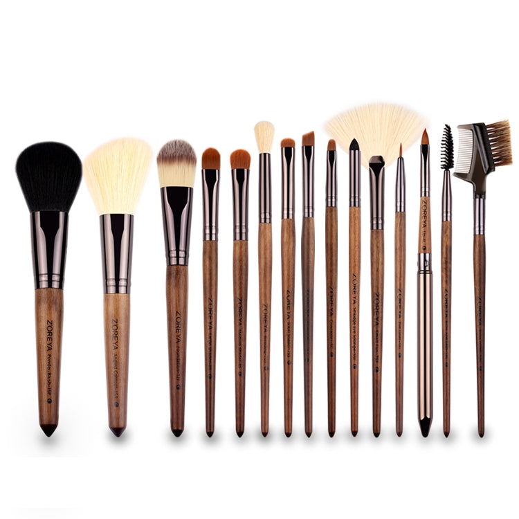 ZOREYA Set 15 pennelli trucco nylon manico noce nera