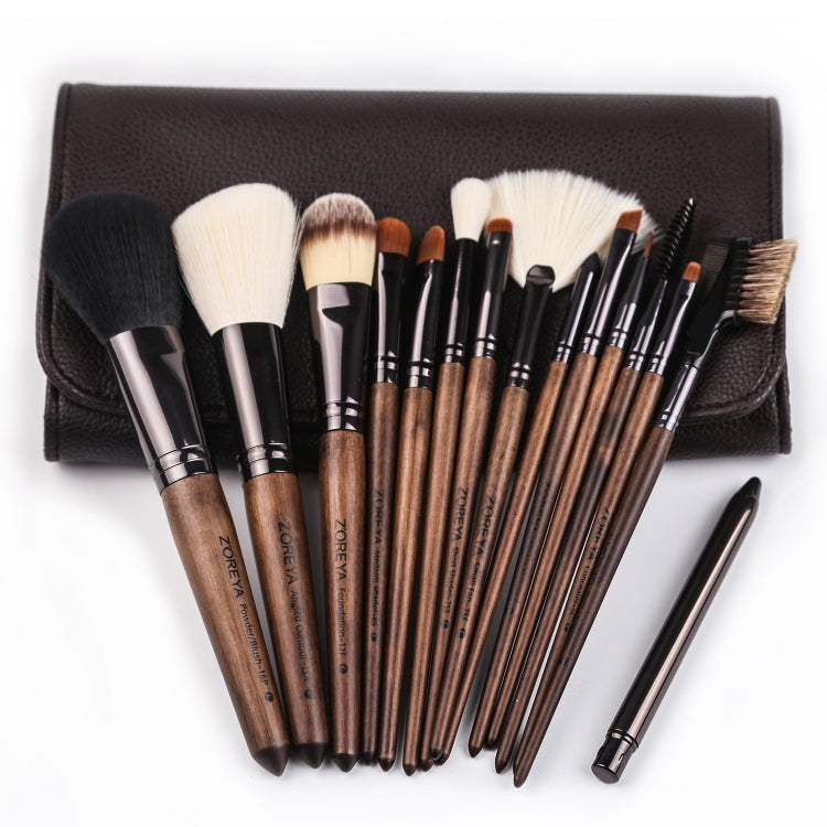 ZOREYA 15 in 1 Set di pennelli per trucco in noce nera Set completo di strumenti di bellezza Pennello per trucco in polvere per capelli in nylon