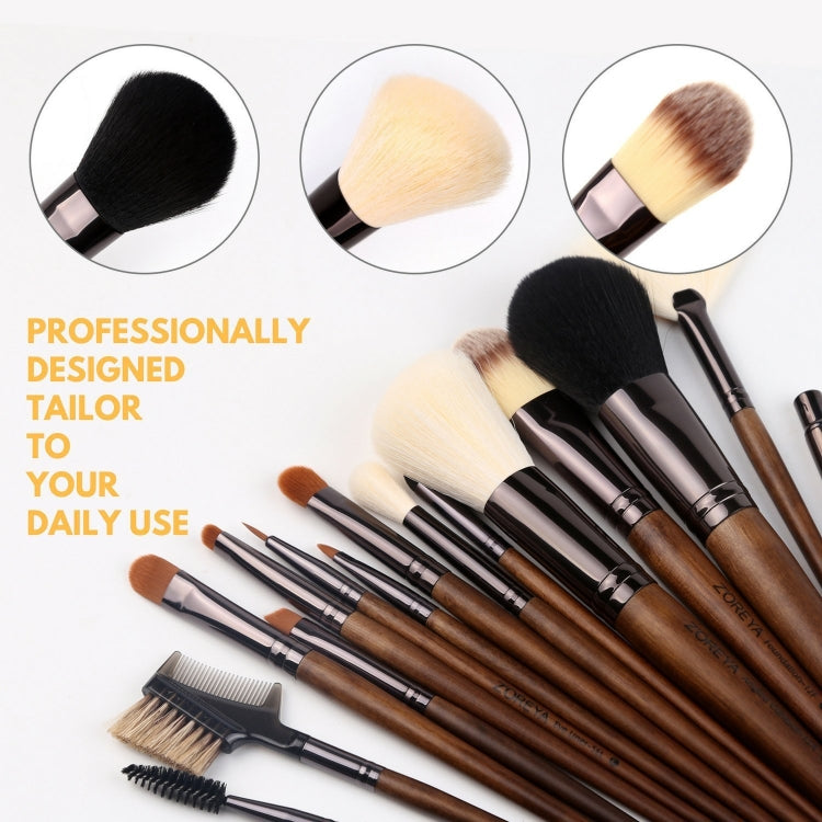 ZOREYA 15 in 1 Set di pennelli per trucco in noce nera Set completo di strumenti di bellezza Pennello per trucco in polvere per capelli in nylon