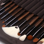 ZOREYA 15 in 1 Set di pennelli per trucco in noce nera Set completo di strumenti di bellezza Pennello per trucco in polvere per capelli in nylon