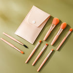 Set di pennelli per trucco mini manico in legno 8 in 1 Pennello portatile per cipria in polvere