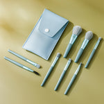 Set di pennelli per trucco mini manico in legno 8 in 1 Pennello portatile per cipria in polvere