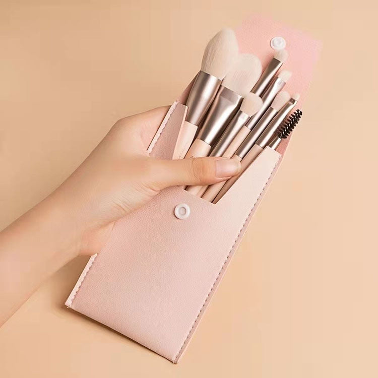 Set di pennelli per trucco mini manico in legno 8 in 1 Pennello portatile per cipria in polvere