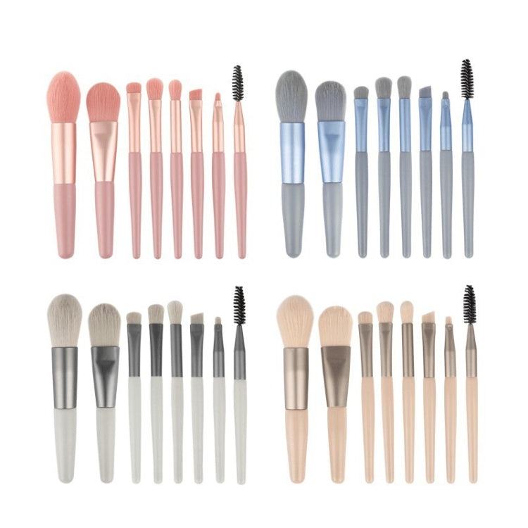 Set di pennelli per trucco mini manico in legno 8 in 1 Pennello portatile per cipria in polvere