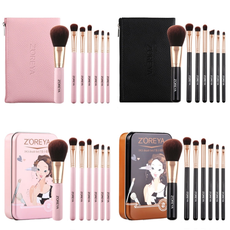 ZOREYA ZS744 Set di pennelli per trucco 7 in 1 Pennello per strumenti di bellezza, Pink + Bag, Black + Bag, Pink + Iron Box, Black + Iron Box