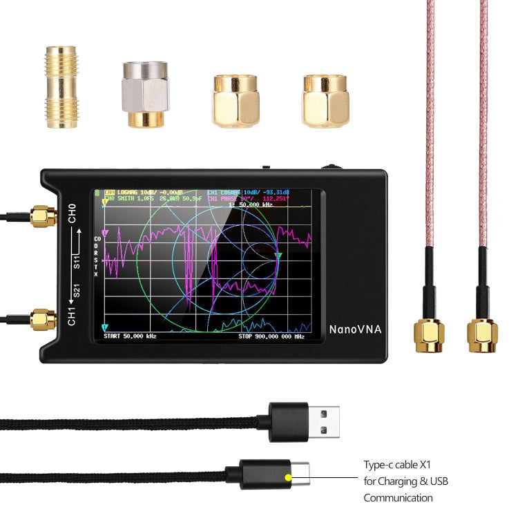 NANOVNA-H Versione aggiornata Analizzatore di antenna di rete vettoriale TFT da 2,8 pollici 50Khz-1.5Ghz MF HF VHF UHF con slot per scheda SD senza scheda, 4 Inch