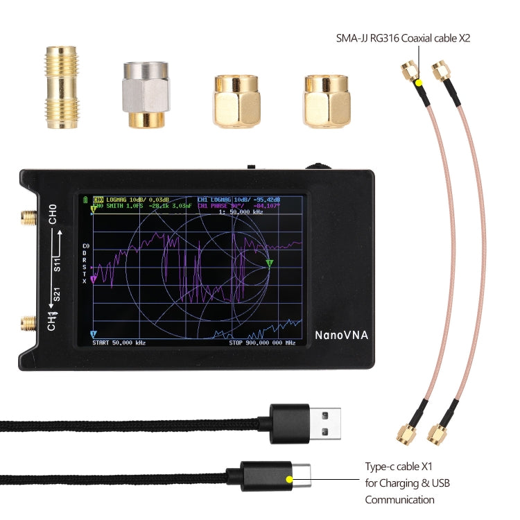 NANOVNA-H Versione aggiornata Analizzatore di antenna di rete vettoriale TFT da 2,8 pollici 50Khz-1.5Ghz MF HF VHF UHF con slot per scheda SD senza scheda, 4 Inch