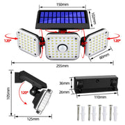 Lampada da parete solare a 3 teste con sensore di movimento