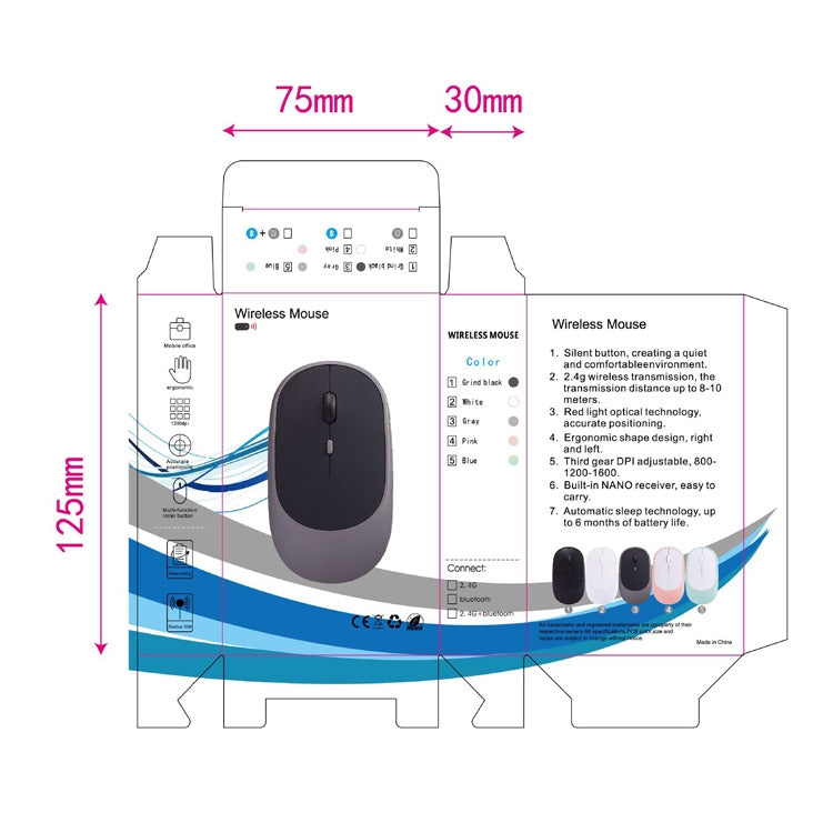 M030 4 Tasti 1600DPI Laptop Office Mute Mouse, Stile:, Wireless (Ink Green), Wireless (Blue), Wireless (Pink), Wireless (Gray), Wireless (White), Wireless (Black), Bluetooth (Ink Green), Bluetooth (Blue), Bluetooth (Pink), Bluetooth (Gray)�������������...