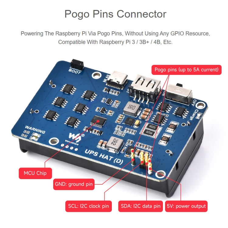 Waveshare UPS HAT per Raspberry Pi con connettore Pogo Pin