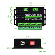 Convertitore industriale da USB a 4 canali RS485 Waveshare 25219, 25219