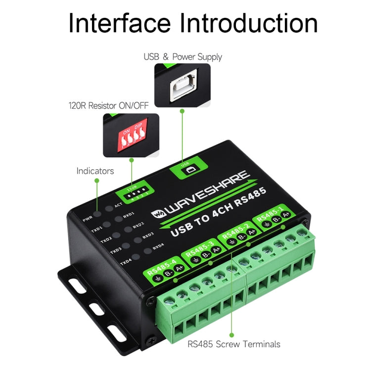 Convertitore USB a 4 canali RS485 Waveshare 25219