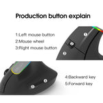 DELUX M618DB Mouse verticale wireless Bluetooth dual-mode a 6 tasti 1600 DPI RGB, M618DB(Bluetooth Version)
