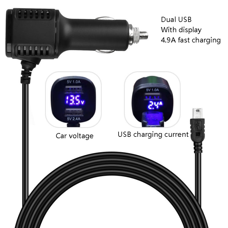 Caricabatteria per auto H519 Registratore di guida Cavo di alimentazione Dual USB con linea di ricarica del display, specifica:, Mini Straight, Mini Right Elbow, Mini Left Elbow, Micro Straight, Micro Left Elbow, Micro Right Elbow