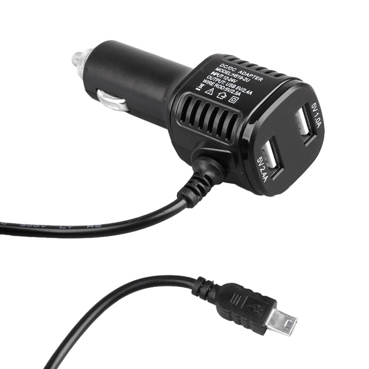 Caricabatteria per auto H519 Registratore di guida Cavo di alimentazione Dual USB con linea di ricarica del display, specifica:, Mini Straight, Mini Right Elbow, Mini Left Elbow, Micro Straight, Micro Left Elbow, Micro Right Elbow