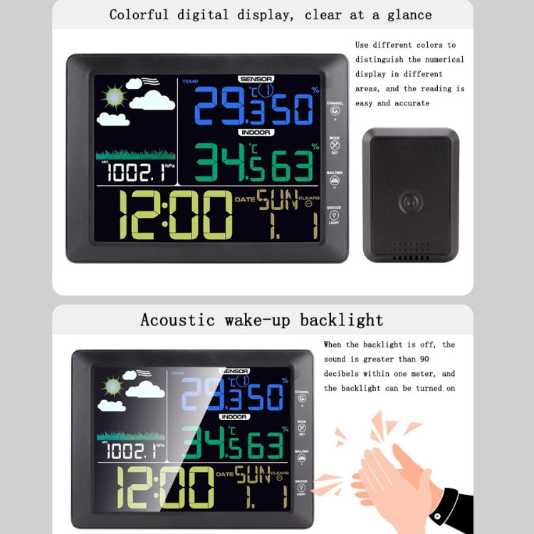 Orologio meteorologico multifunzionale senza fili con schermo colorato Termoigrometro per interni ed esterni, TS-8210-WG