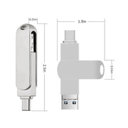 USB 3.0 + 8 pin + USB-C / Type-C 3 in 1 Telefono Computer U-Disk in metallo girevole, 16GB, 32GB, 64GB, 128GB, 256GB