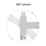 USB 3.0 + 8 pin + USB-C / Type-C 3 in 1 Telefono Computer U-Disk in metallo girevole, 16GB, 32GB, 64GB, 128GB, 256GB