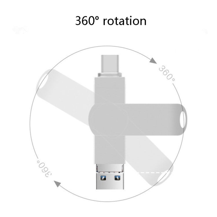 USB 3.0 + 8 pin + USB-C / Type-C 3 in 1 Telefono Computer U-Disk in metallo girevole, 16GB, 32GB, 64GB, 128GB, 256GB