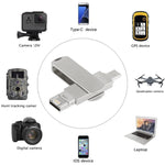 USB 3.0 + 8 pin + USB-C / Type-C 3 in 1 Telefono Computer U-Disk in metallo girevole, 16GB, 32GB, 64GB, 128GB, 256GB
