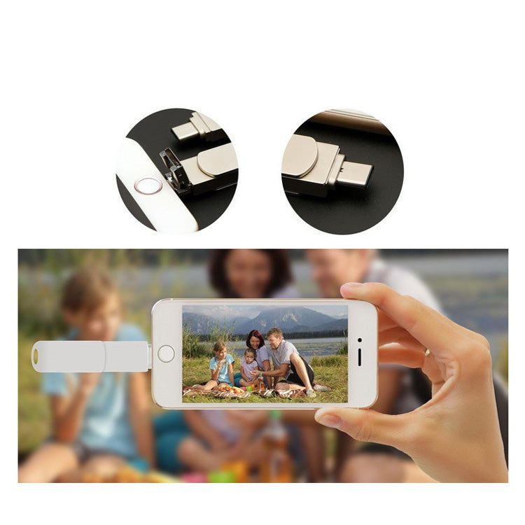 USB 3.0 + 8 pin + USB-C / Type-C 3 in 1 Telefono Computer U-Disk in metallo girevole, 16GB, 32GB, 64GB, 128GB, 256GB