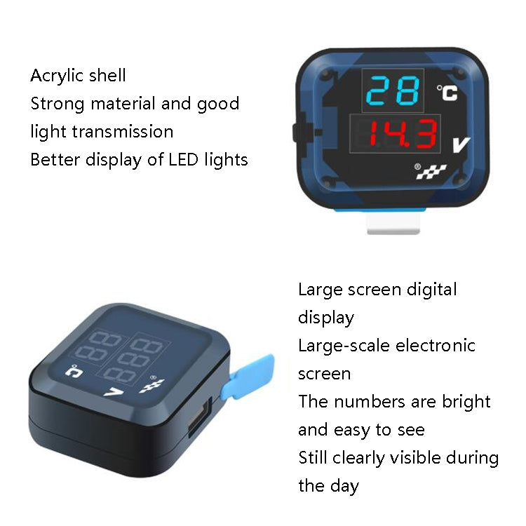 Tabella della temperatura della tensione del misuratore elettronico modificato per motocicletta 12-24V con caricatore per auto USB, 2954