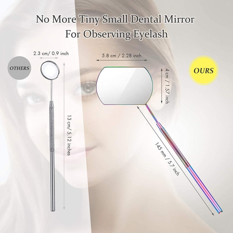 3 PCS Estensione del ciglio Specchio di ispezione portatile Lente rettangolare Anti-deformazione Radice Specchio antiappannamento Specchio per ciglia, Colorful, Titanium Black, Rose Gold, Golden, Silver
