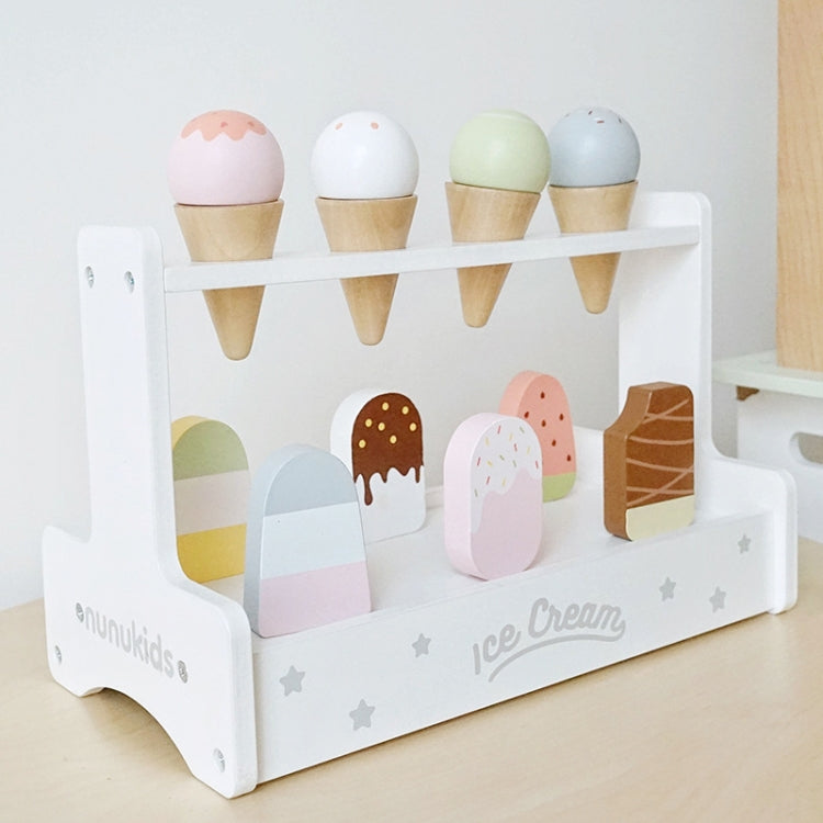 NUNUKIDS Set di giocattoli per gelato in legno di simulazione I bambini fanno finta di giocare a blocchi di costruzione, NUNUKIDS Ice Cream Toy Set