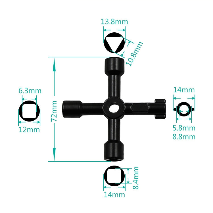 Chiave a triangolo interna con chiave a croce per valvola del contatore dell'acqua dell'ascensore da 4 pezzi, stile:, A Black, A Blue, B Silver, D Silver Center Six-side/Square Hole, E Silver, F Silver, D Silver Center Double-sided Square Hole