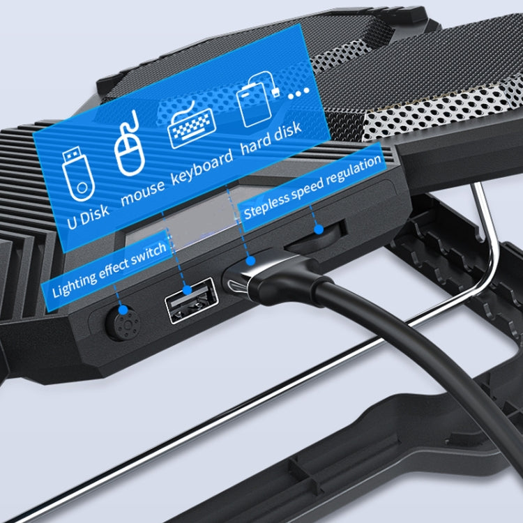 F12 6 Ventole USB Semiconduttore Computer Radiatore Supporto per notebook con supporto per telefono, Blue Light, Blue Light + RGB Light