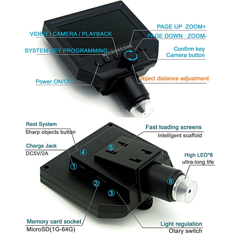 Microscopio elettronico G600W Microscopio per riparazione mobile HD, spina americana, G600W