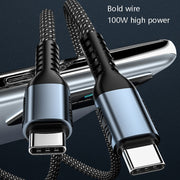 100W PD Fast Charge Type-C Cavo intrecciato di ricarica per sincronizzazione dati maschio-maschio, lunghezza:, 1m, 2m