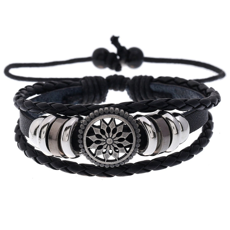 5 PCS BX222 Sun Flower Beads Leather Personality Knitting Bracciale regolabile