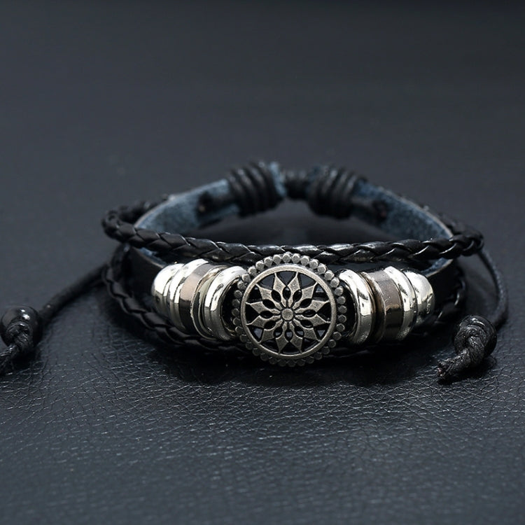 5 PCS BX222 Sun Flower Beads Leather Personality Knitting Bracciale regolabile