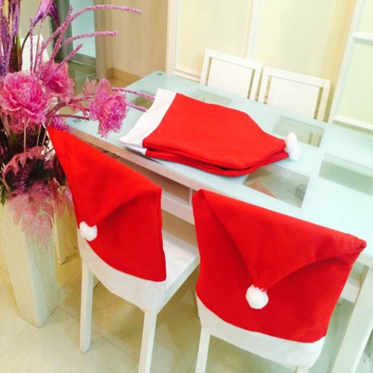 Copertura posteriore della sedia Cappello rosso di Babbo Natale per l'arredamento di Capodanno, Santa Clause